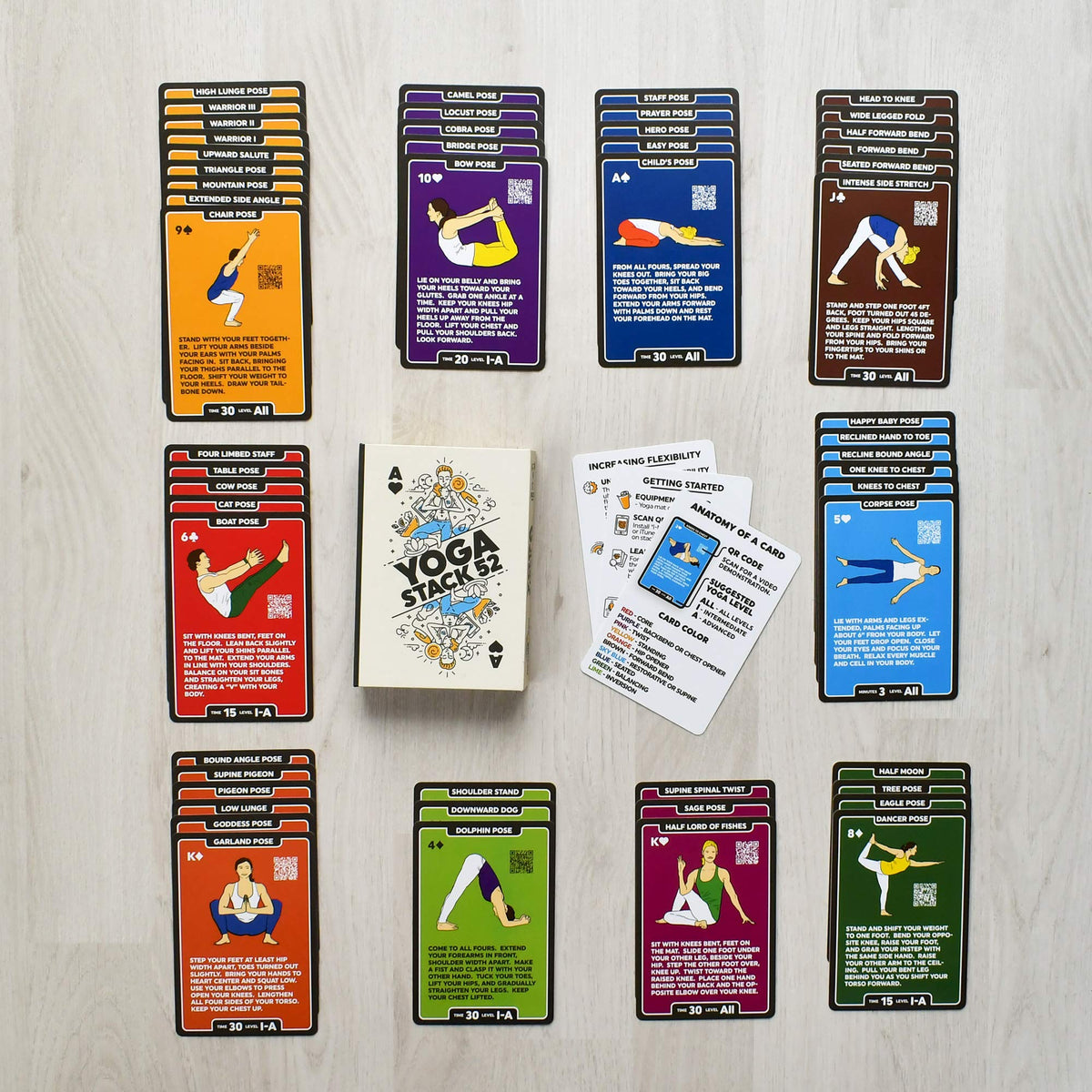 Stack 52 Yoga Exercise Cards Illustrated Instructions 55 Card Base Deck Game NEW