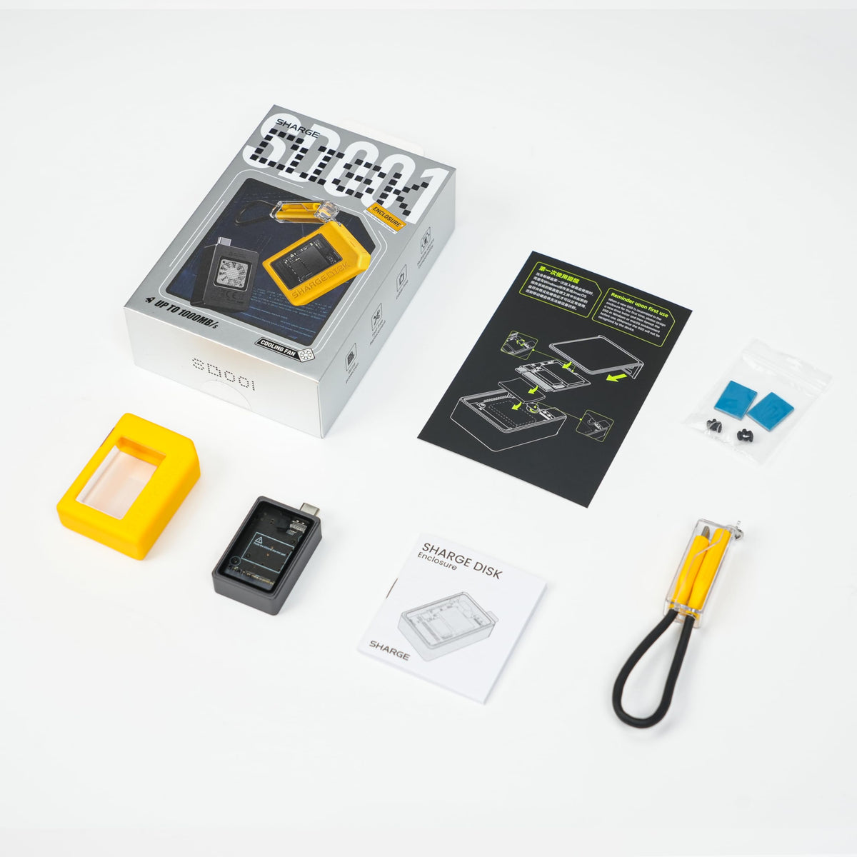 Sharge Disk Enclosures M.2 NVMe SSD Enclosure Active Cooling - Yellow DEMO