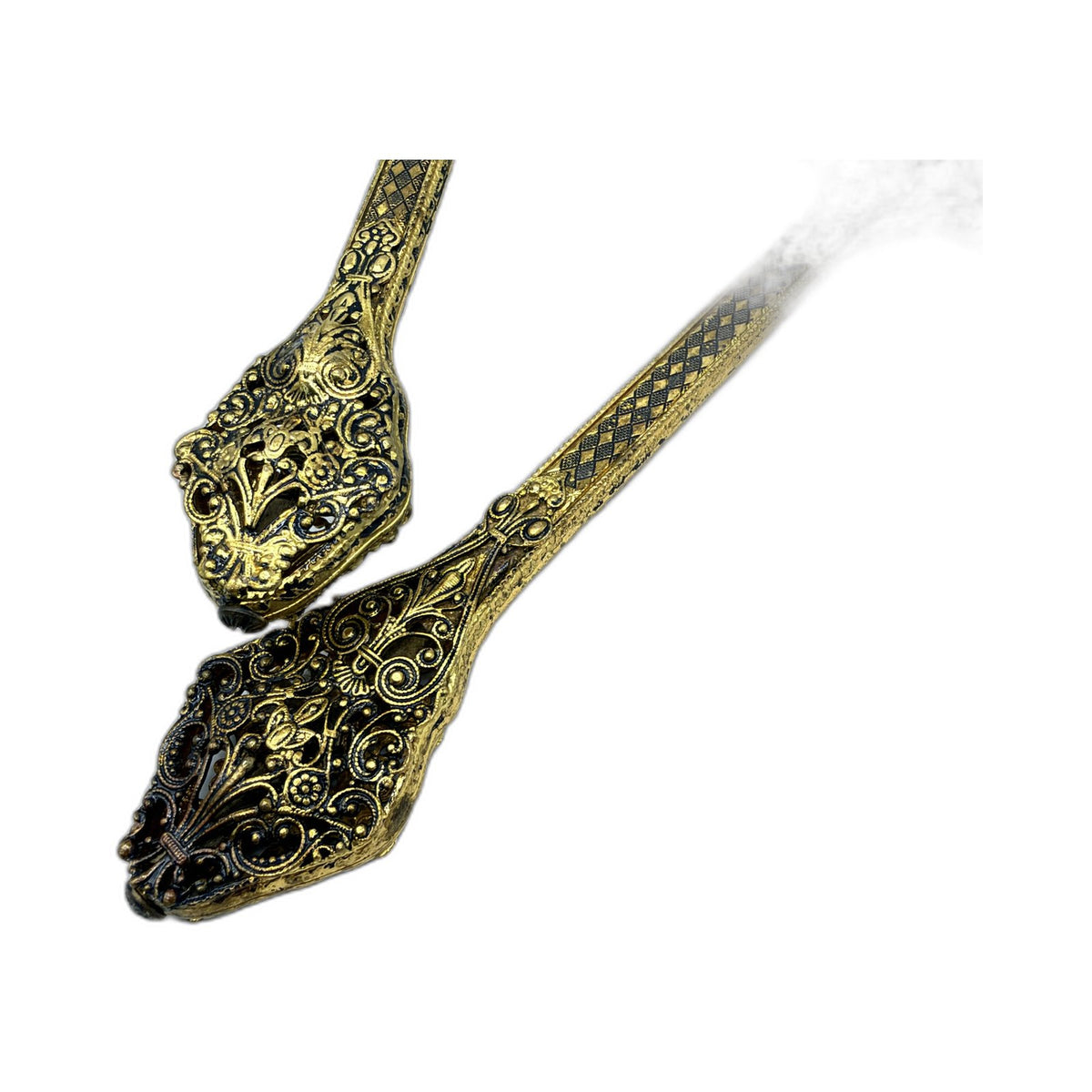 VINTAGE Vanity Set Hand Mirror & Hair Brush Embroidered Cream Gold-Tone Metal