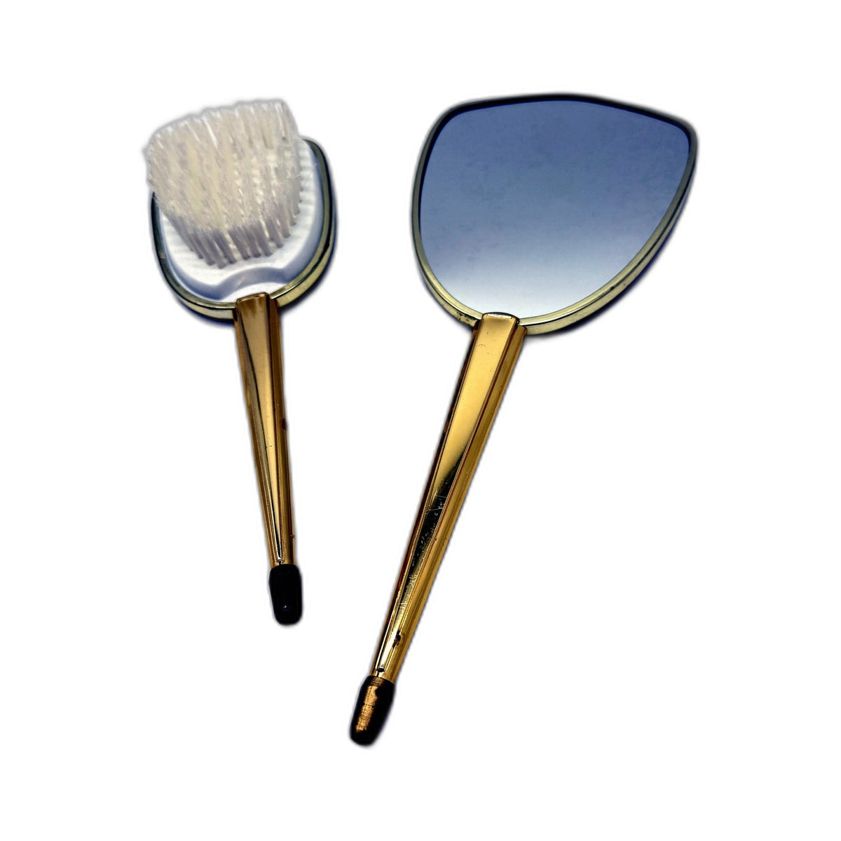 VINTAGE Hand Mirror and Brush Vanity Set Cream Beige Embroidered Tapestry