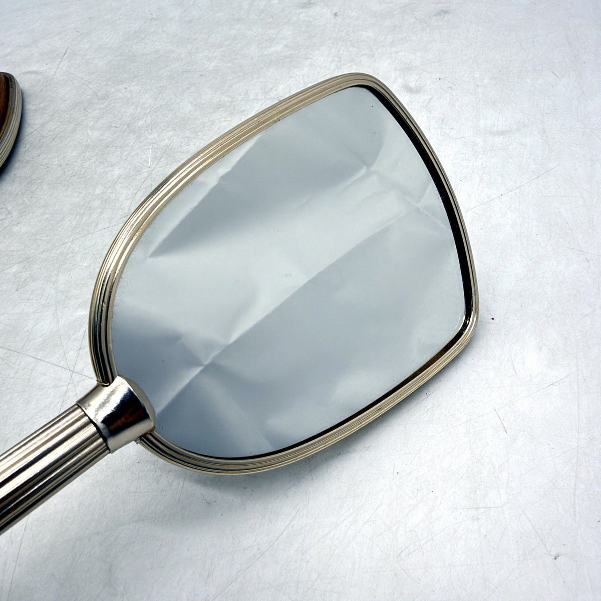 VINTAGE Silver-Tone & Gold Detailed Fluted Hand Mirror and Brush Set