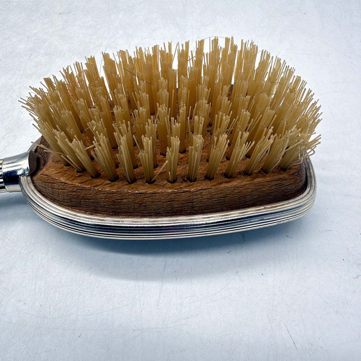 VINTAGE Silver-Tone & Gold Detailed Fluted Hand Mirror and Brush Set