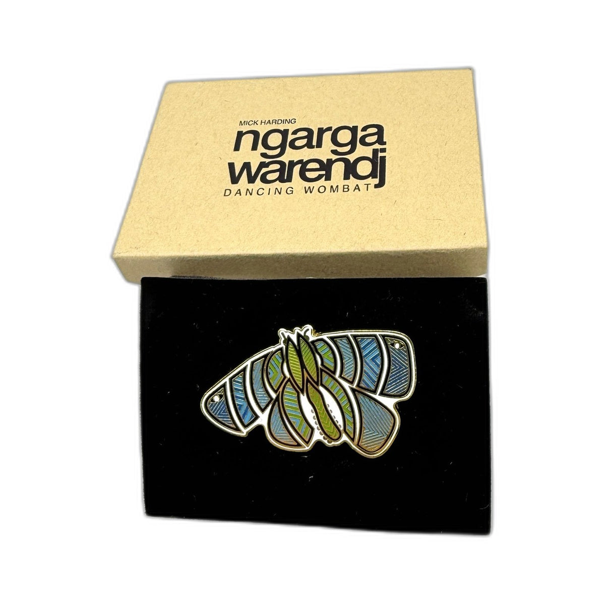 Mick Harding Ngarga Warendj Dancing Wombat Enamel Pin Blue Bogong Moth