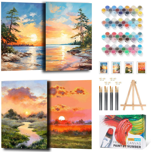ADFCNORY Adults Paint-By-Number Kit Sunset 8X12 Inch 4 Pack Set Size 8X 12 NEW
