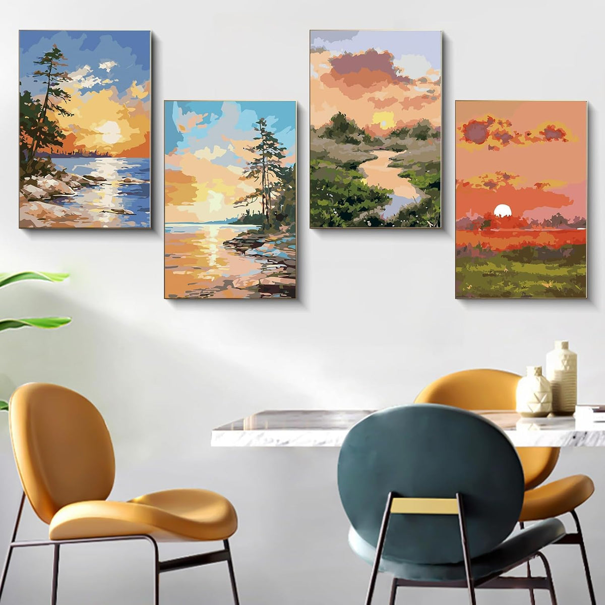 ADFCNORY Adults Paint-By-Number Kit Sunset 8X12 Inch 4 Pack Set Size 8X 12 NEW