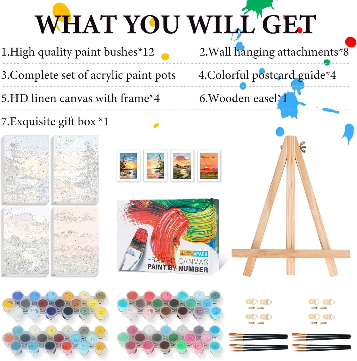 ADFCNORY Adults Paint-By-Number Kit Sunset 8X12 Inch 4 Pack Set Size 8X 12 NEW