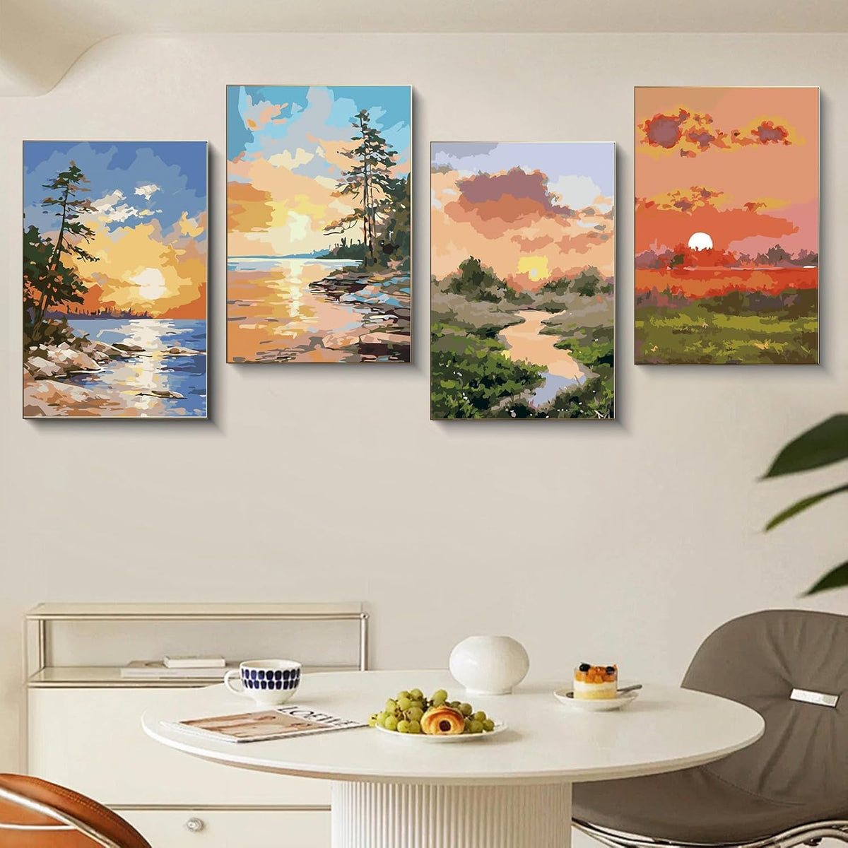 ADFCNORY Adults Paint-By-Number Kit Sunset 8X12 Inch 4 Pack Set Size 8X 12 NEW