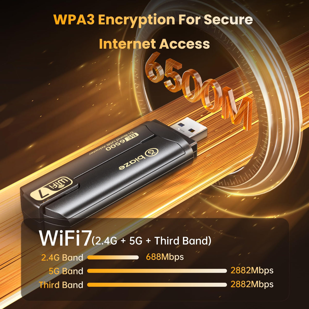 biaze WiFi 7 USB 3.0 Wireless Network Adapter Dongle for PC NEW