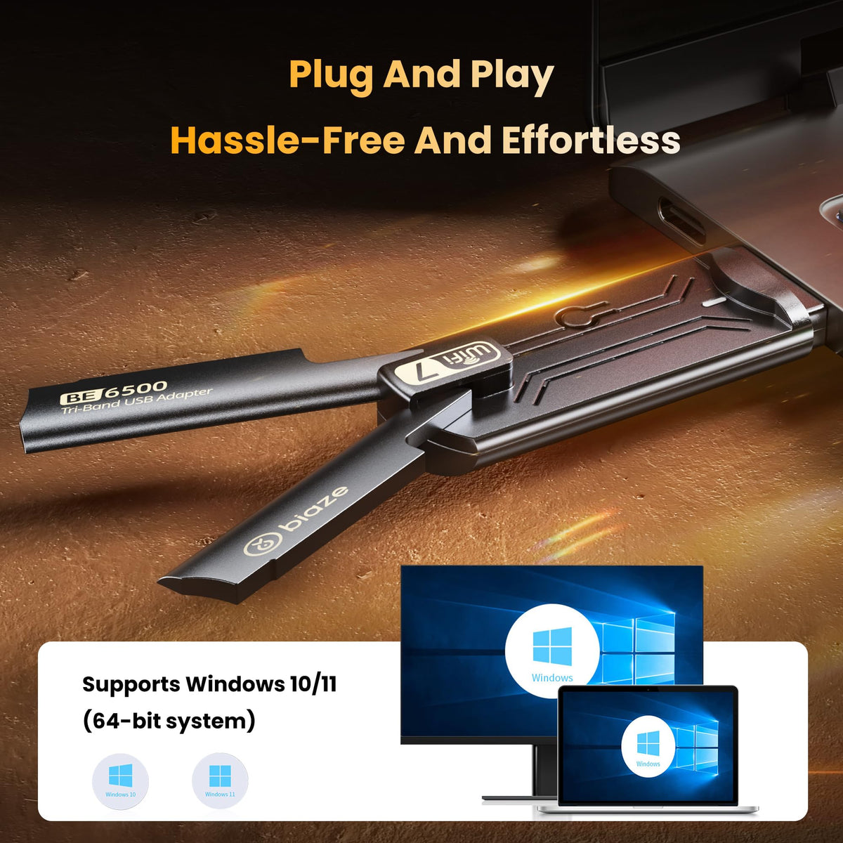 biaze WiFi 7 USB 3.0 Wireless Network Adapter Dongle for PC NEW
