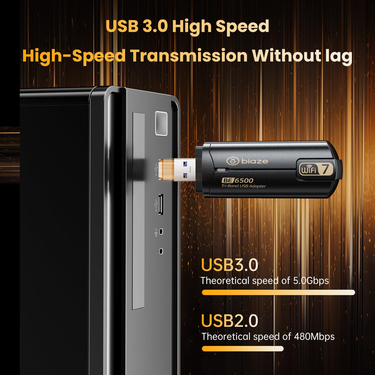 biaze WiFi 7 USB 3.0 Wireless Network Adapter Dongle for PC NEW