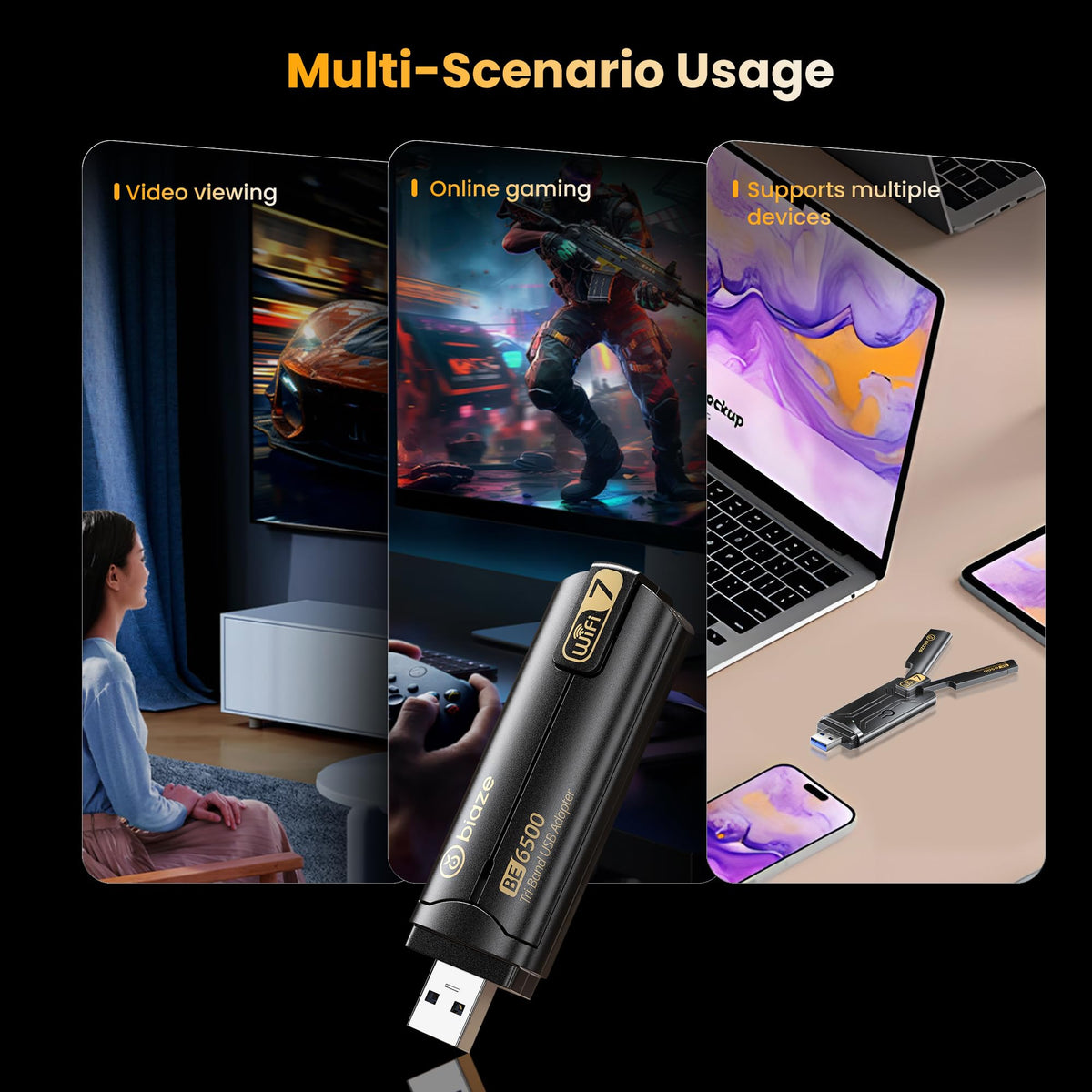 biaze WiFi 7 USB 3.0 Wireless Network Adapter Dongle for PC NEW
