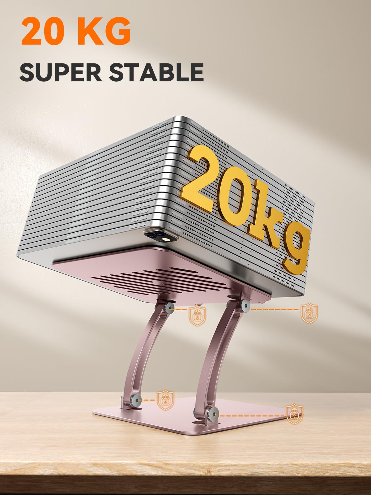 tounee Adjustable Stands Tablet Stand Dual Rod Support Rose Gold Portable NEW