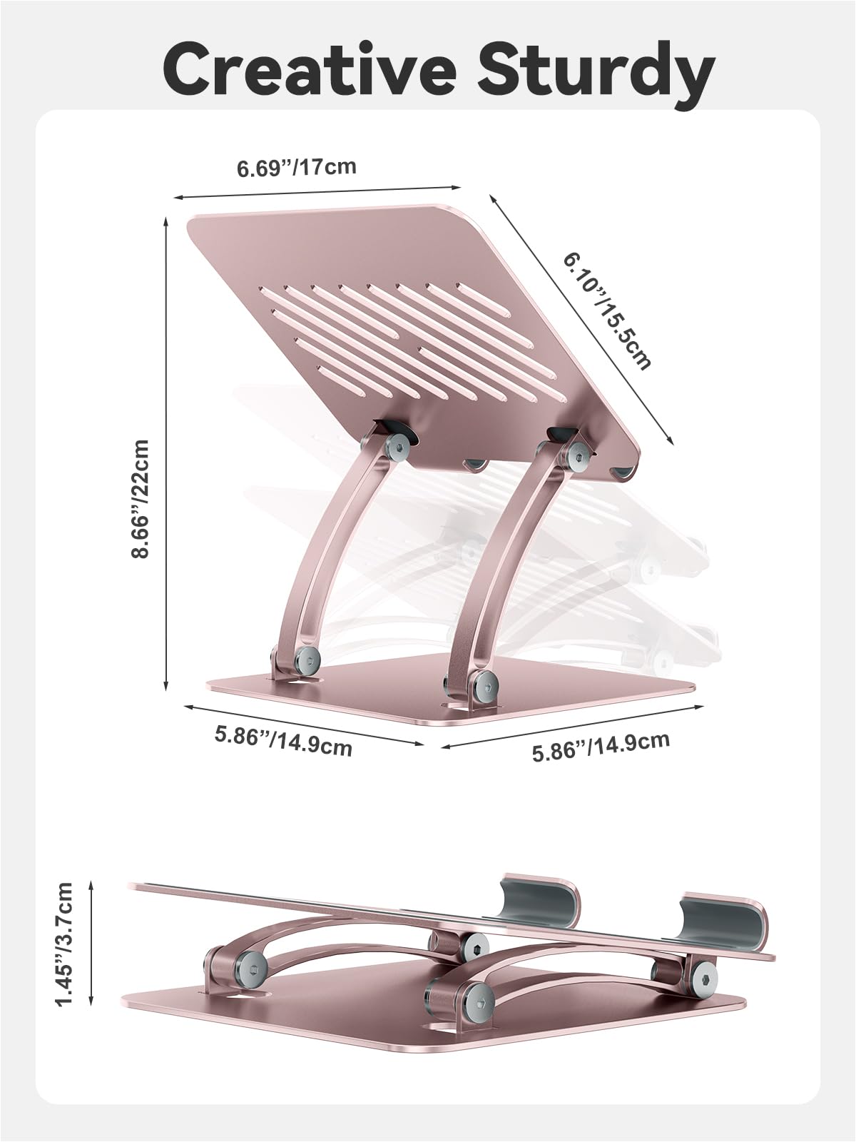 tounee Adjustable Stands Tablet Stand Dual Rod Support Rose Gold Portable NEW