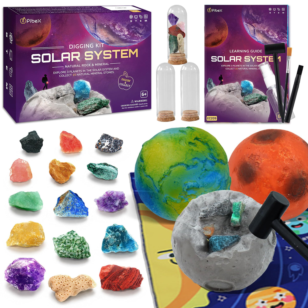 PIBEX Gemstone Science Kits Dig Kit 3-IN-1 Solar System Excavating Set NEW