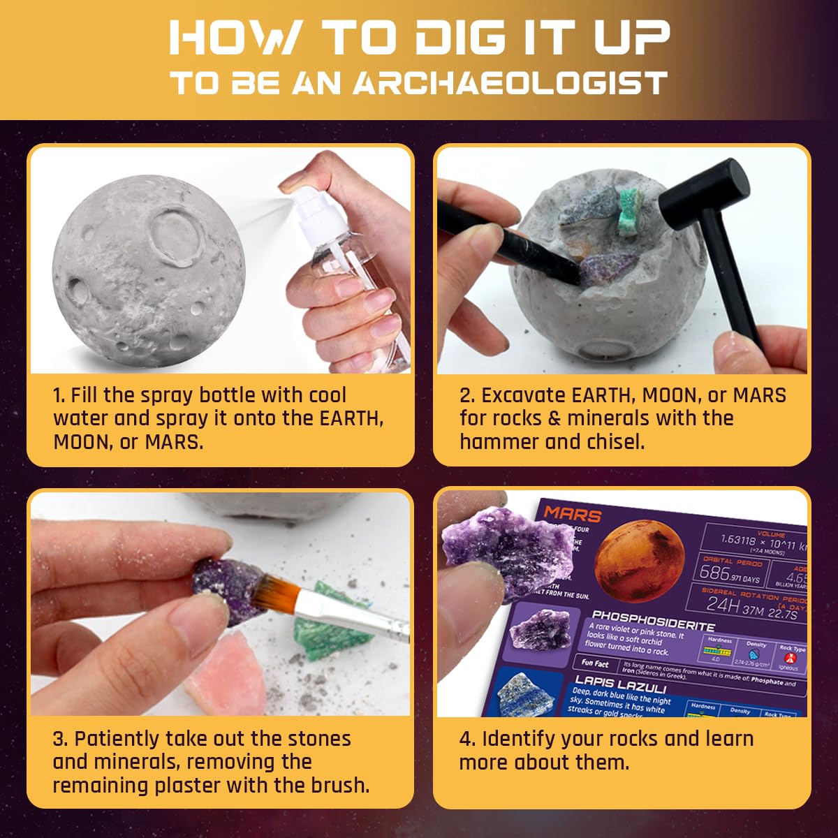 PIBEX Gemstone Science Kits Dig Kit 3-IN-1 Solar System Excavating Set NEW