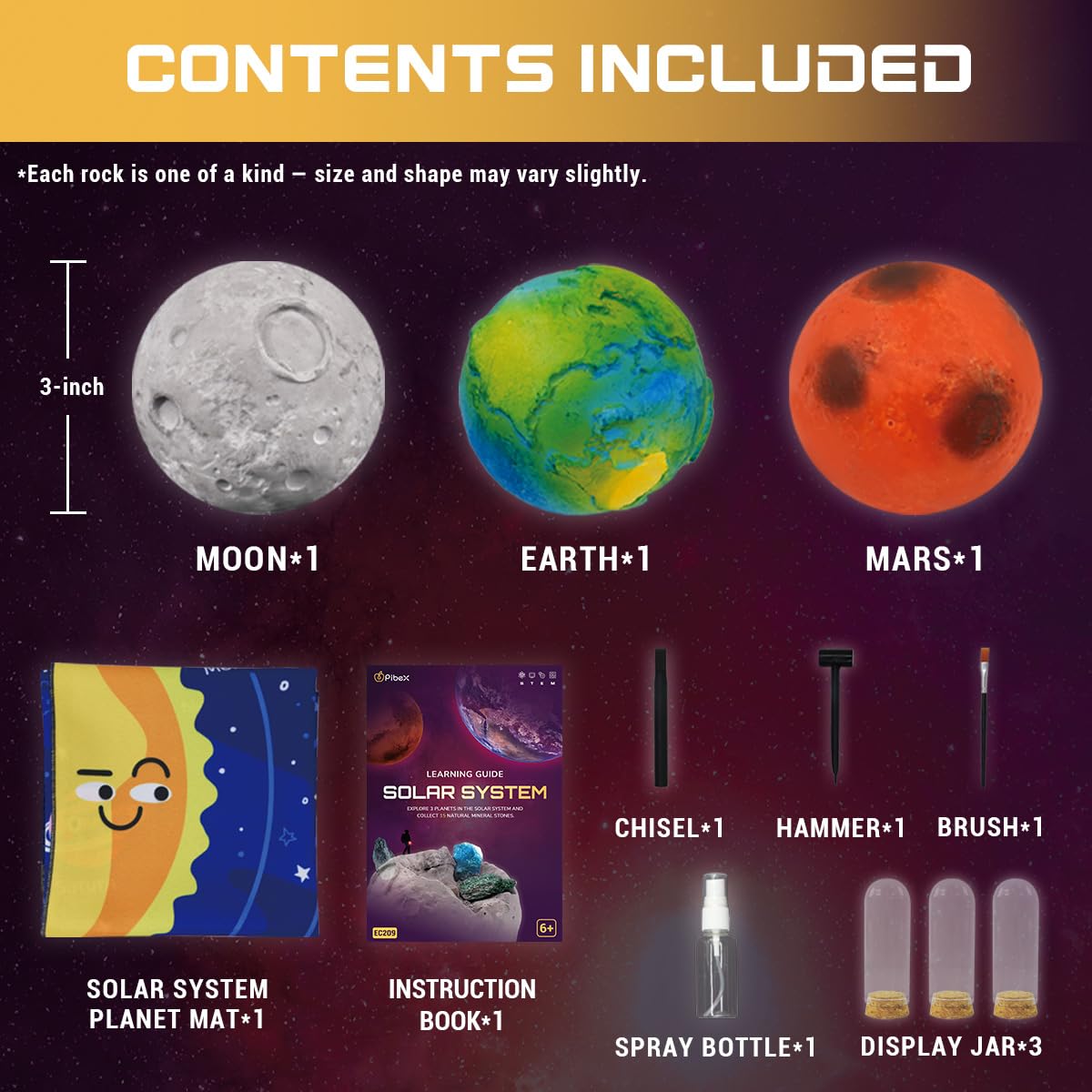 PIBEX Gemstone Science Kits Dig Kit 3-IN-1 Solar System Excavating Set NEW