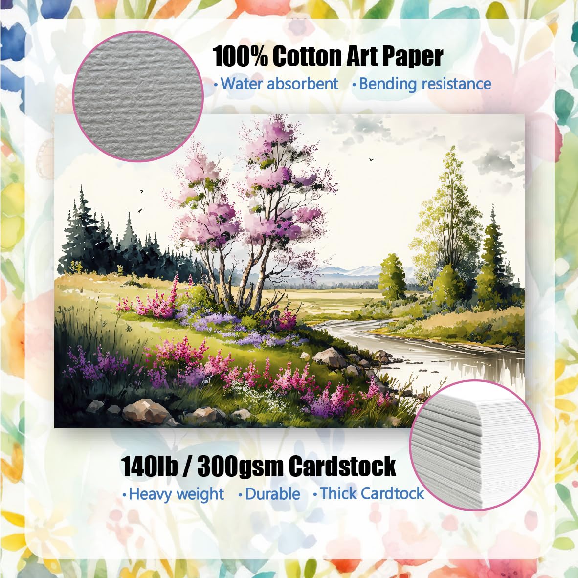 ANSSDO Blank Watercolor Notecards White 4x6 Cotton 50 Pack Size 4" x 6" NEW