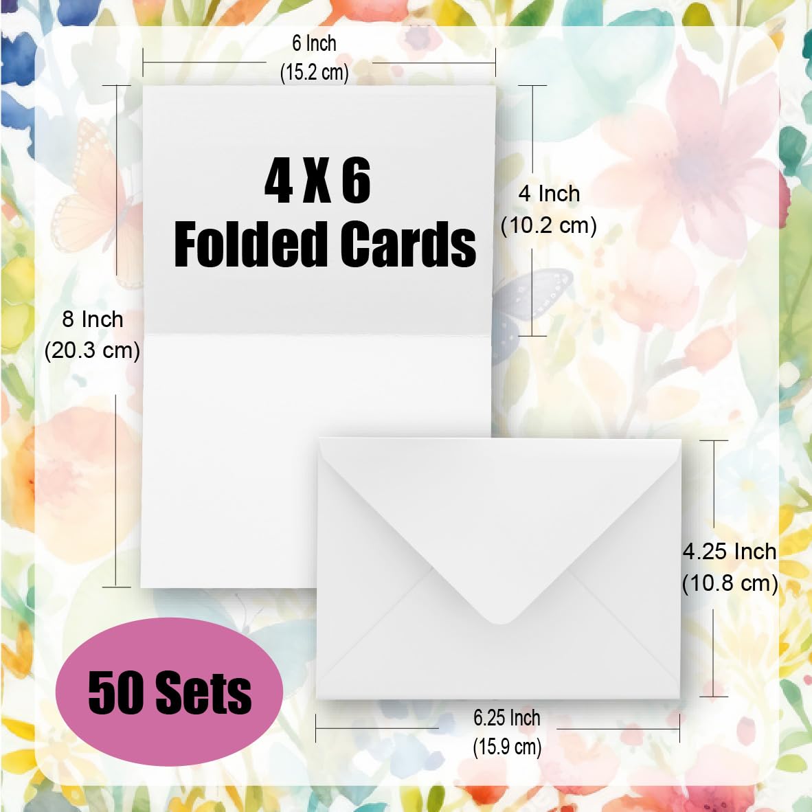 ANSSDO Blank Watercolor Notecards White 4x6 Cotton 50 Pack Size 4" x 6" NEW