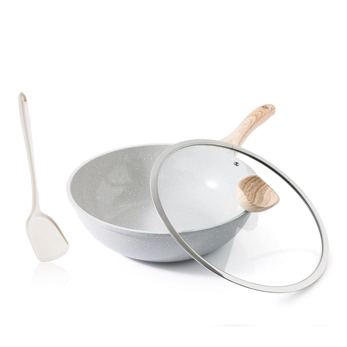 Kordisen White Woks Ceramic Nonstick Wok Pan with Lid - 12 Inch NEW