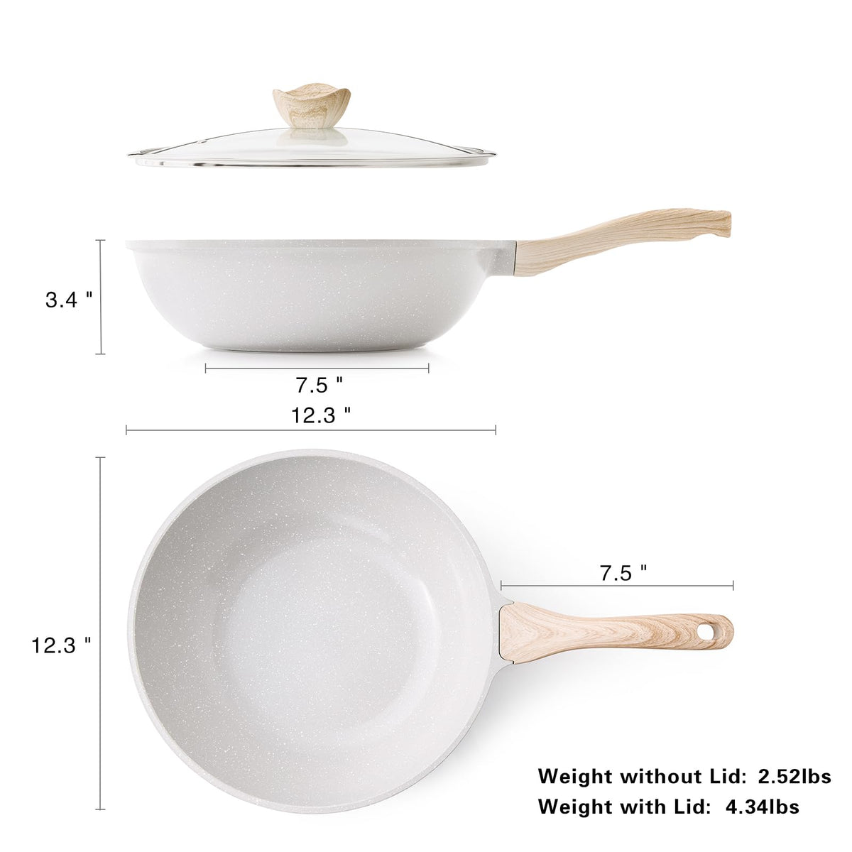 Kordisen White Woks Ceramic Nonstick Wok Pan with Lid - 12 Inch NEW