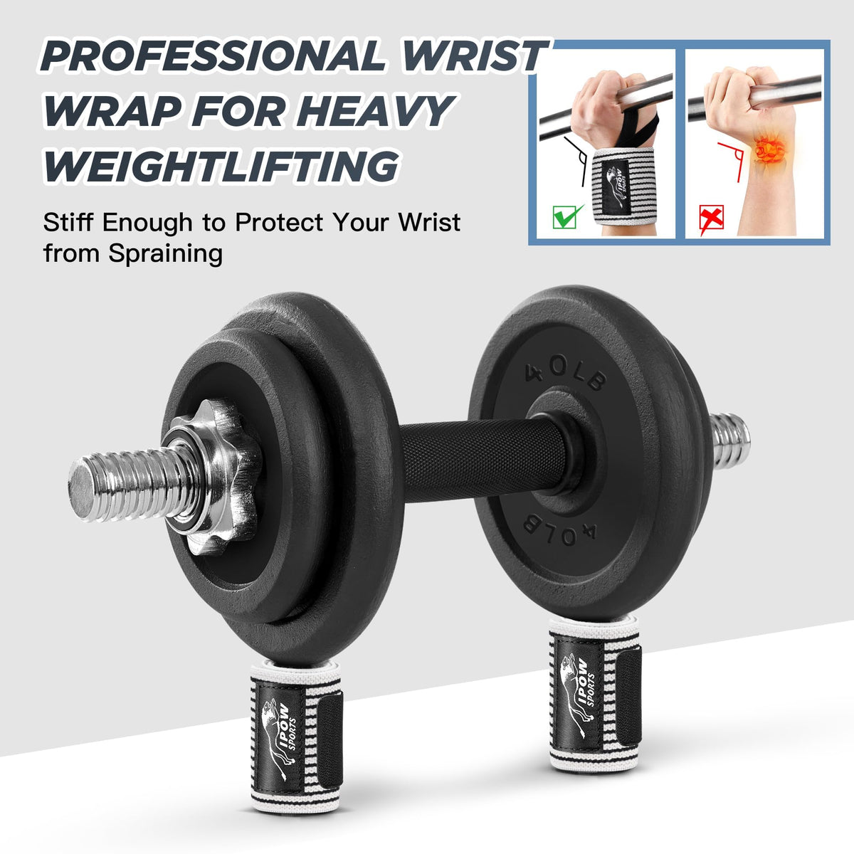 Professional Wrist Wraps 18 Inch Heavy Duty Weightlifting Black & White NEW