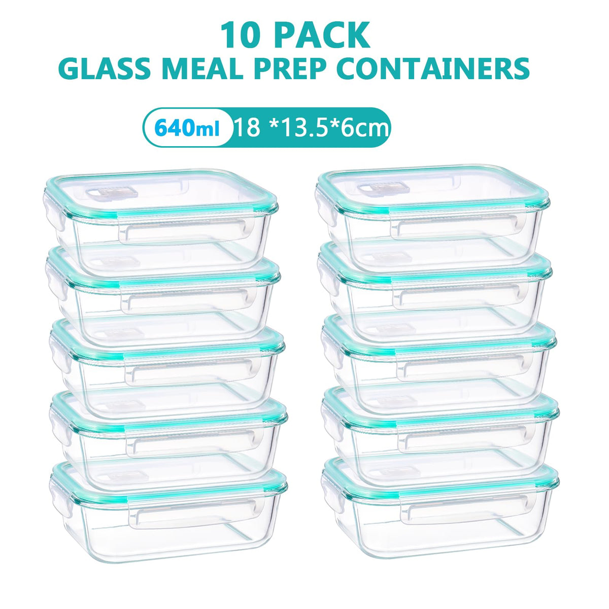 Feshory Glass Container Sets Food Storage Containers 10x640ML Airtight Lids NEW