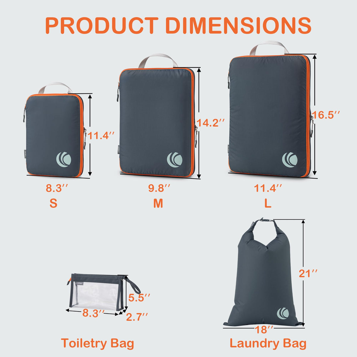 Cipway Compression Packing Cubes Expandable Luggage Organizer Grey 6PCS NEW