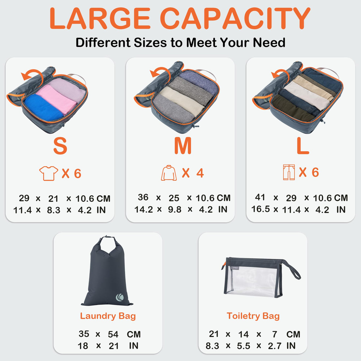 Cipway Compression Packing Cubes Expandable Luggage Organizer Grey 6PCS NEW