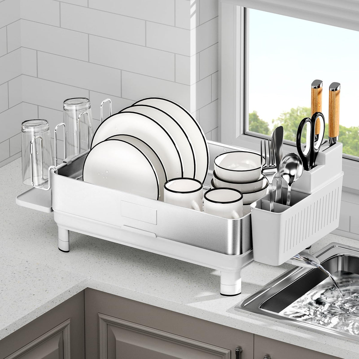 SanDream Stainless Steel 1 Tier Dish Drying Rack White Kitchen NEW