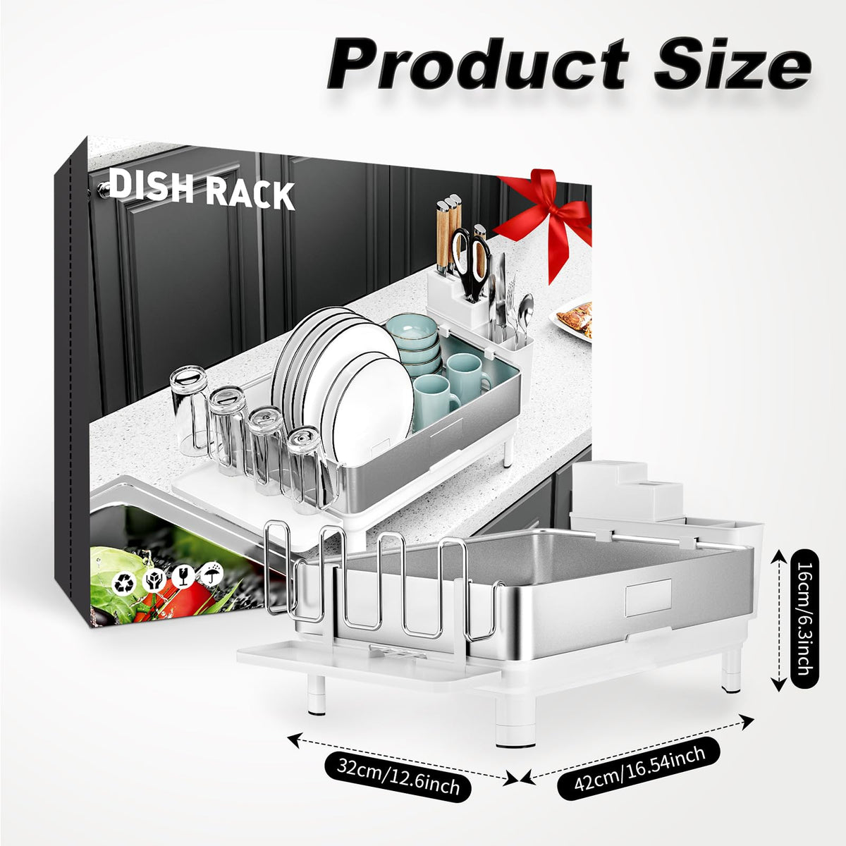 SanDream Stainless Steel 1 Tier Dish Drying Rack White Kitchen NEW