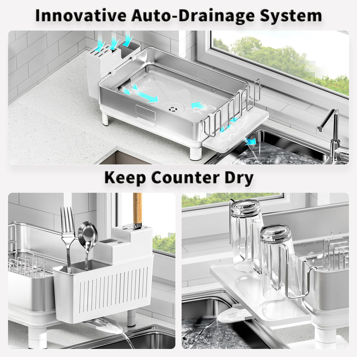 SanDream Stainless Steel 1 Tier Dish Drying Rack White Kitchen NEW