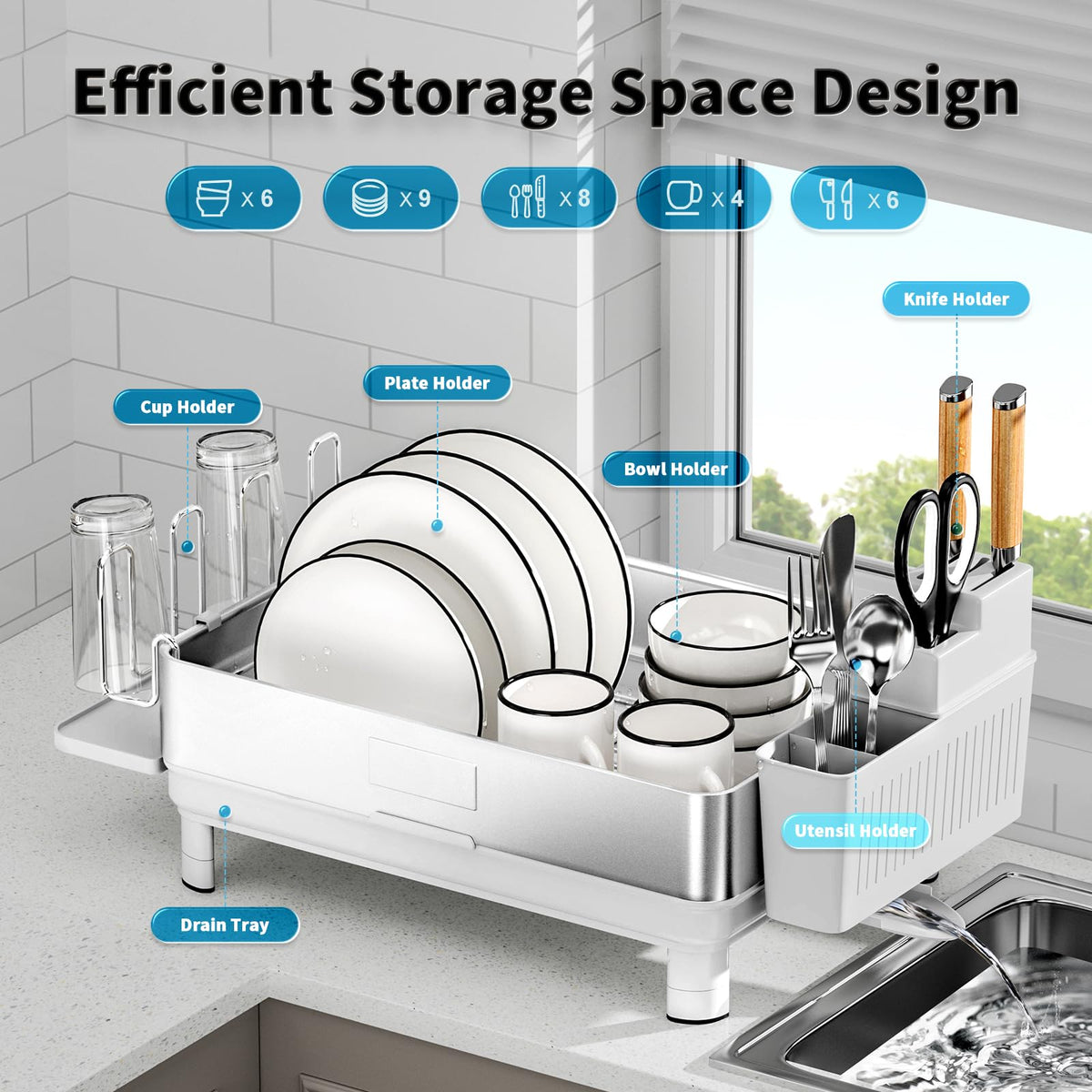 SanDream Stainless Steel 1 Tier Dish Drying Rack White Kitchen NEW