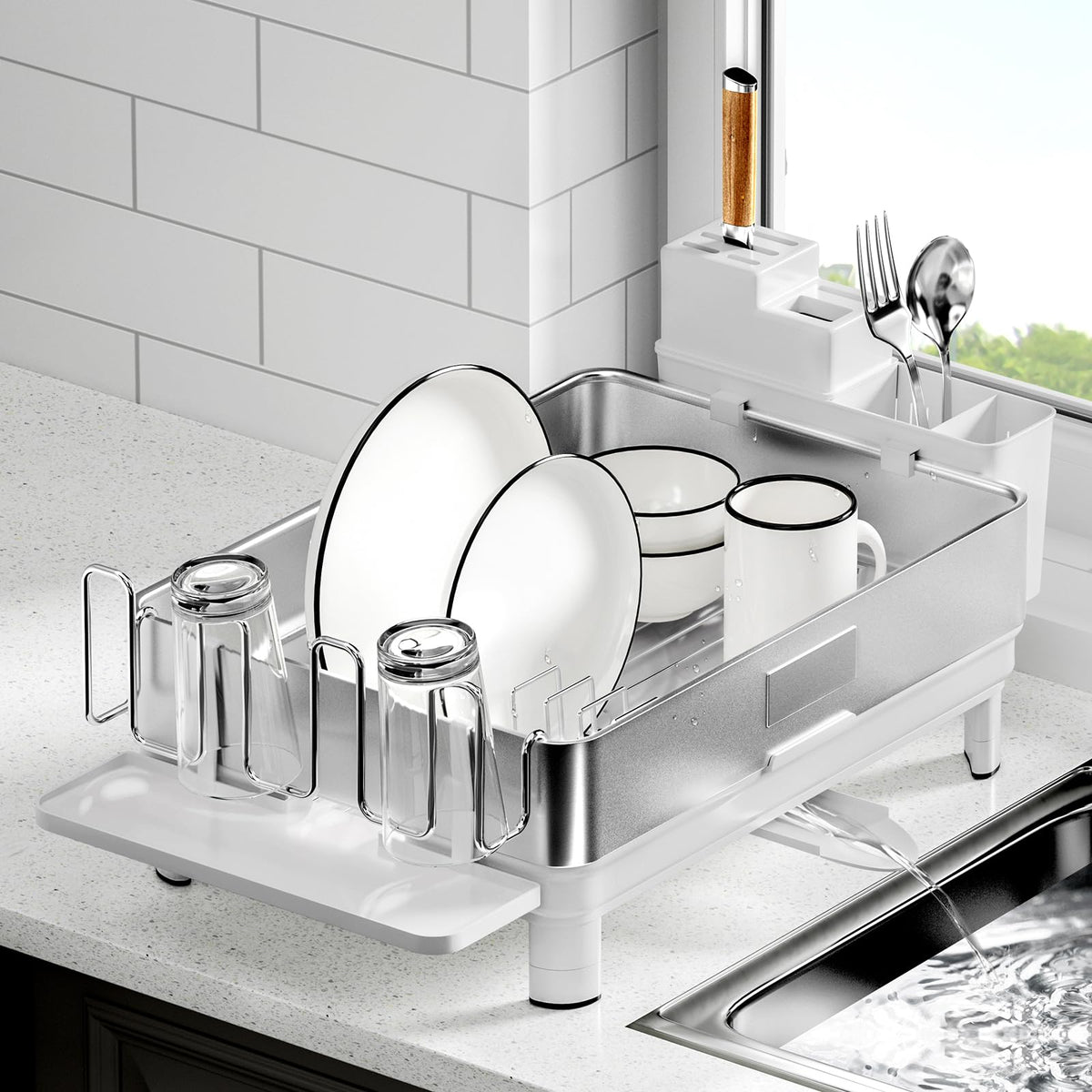SanDream Stainless Steel 1 Tier Dish Drying Rack White Kitchen NEW