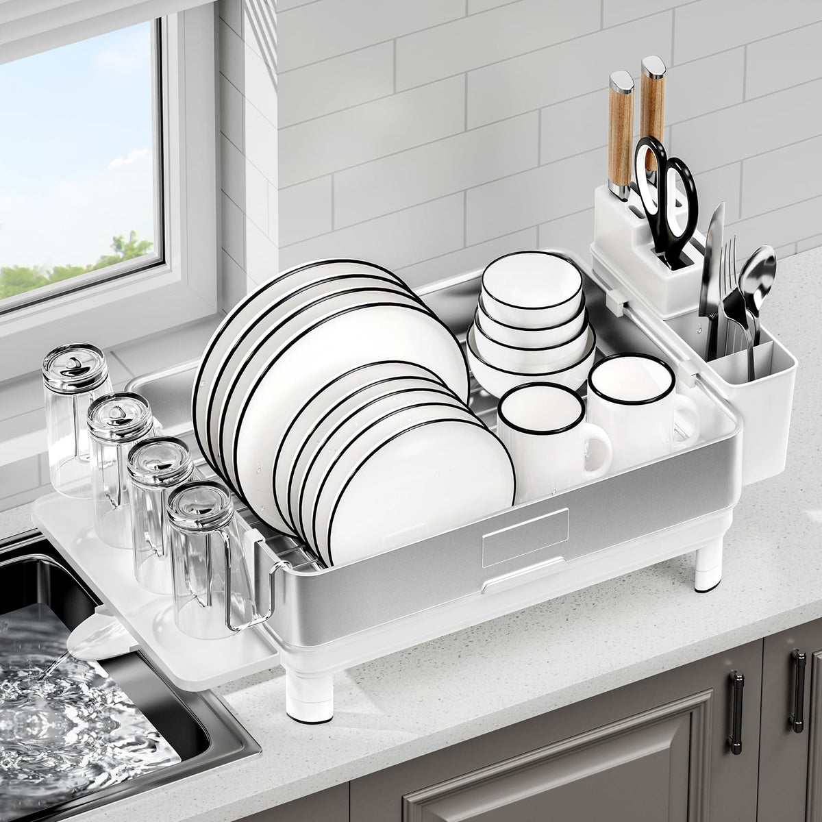 SanDream Stainless Steel 1 Tier Dish Drying Rack White Kitchen NEW