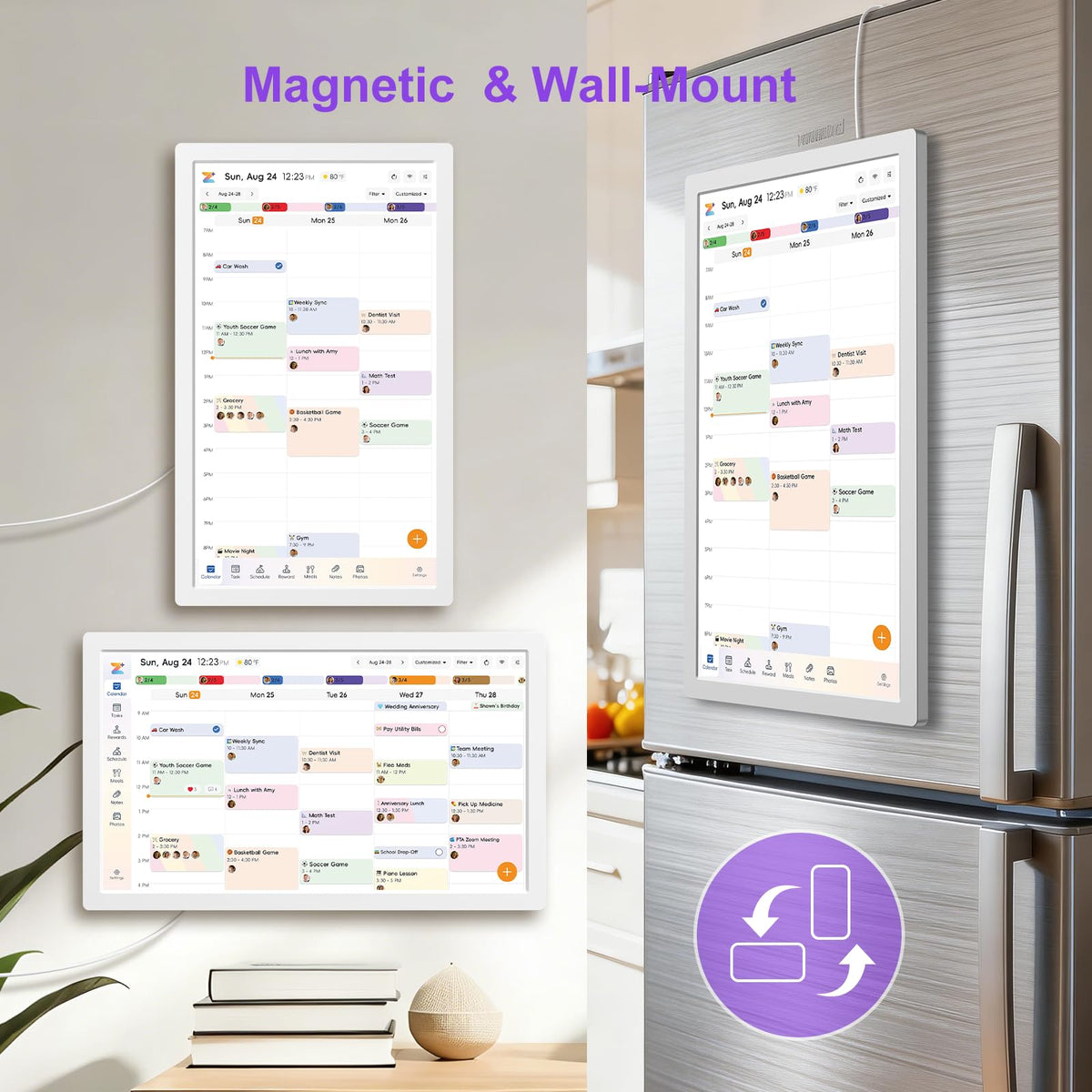 JSUSOU Wall Calendar 24 Inch Magnetic Digital Smart Display Clock Calendar DEMO