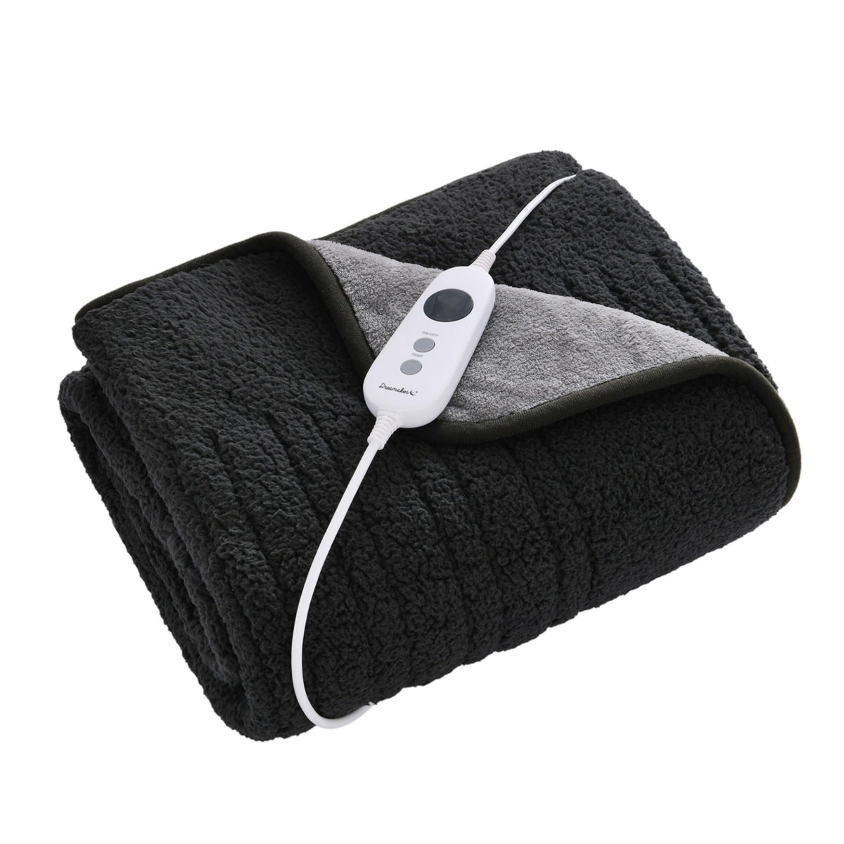 Dreamaker Reversible Throws Sherpa Heated Throw Blanket Charcoal Silver DEMO