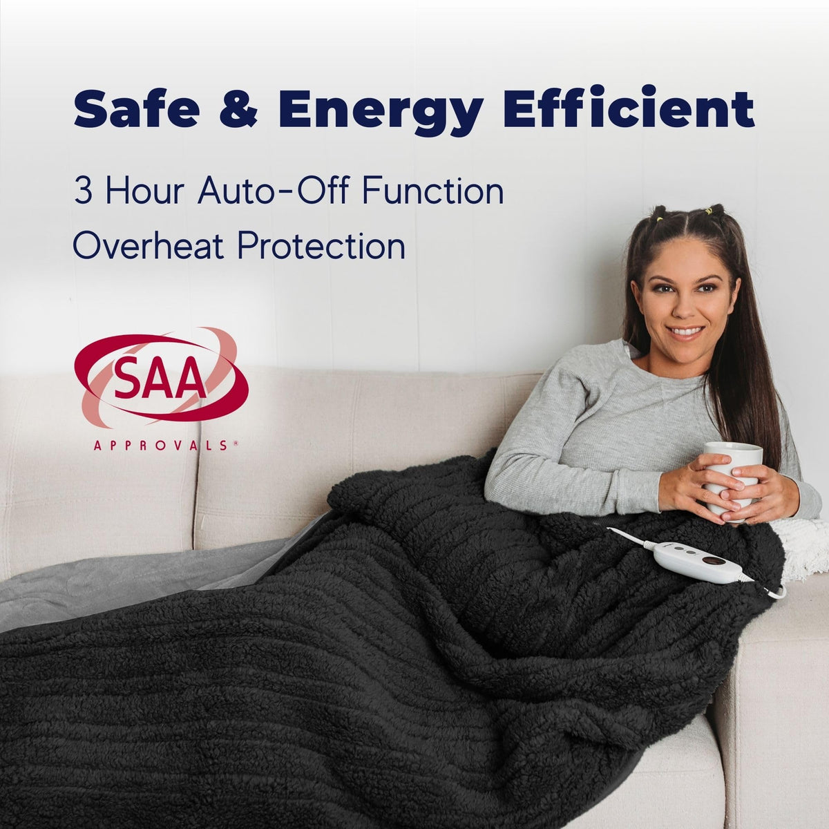 Dreamaker Reversible Throws Sherpa Heated Throw Blanket Charcoal Silver DEMO