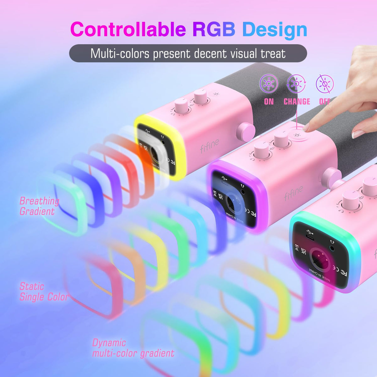 FIFINE XLR USB Dynamic Microphone Gaming Recording Headphone Jack Pink DEMO