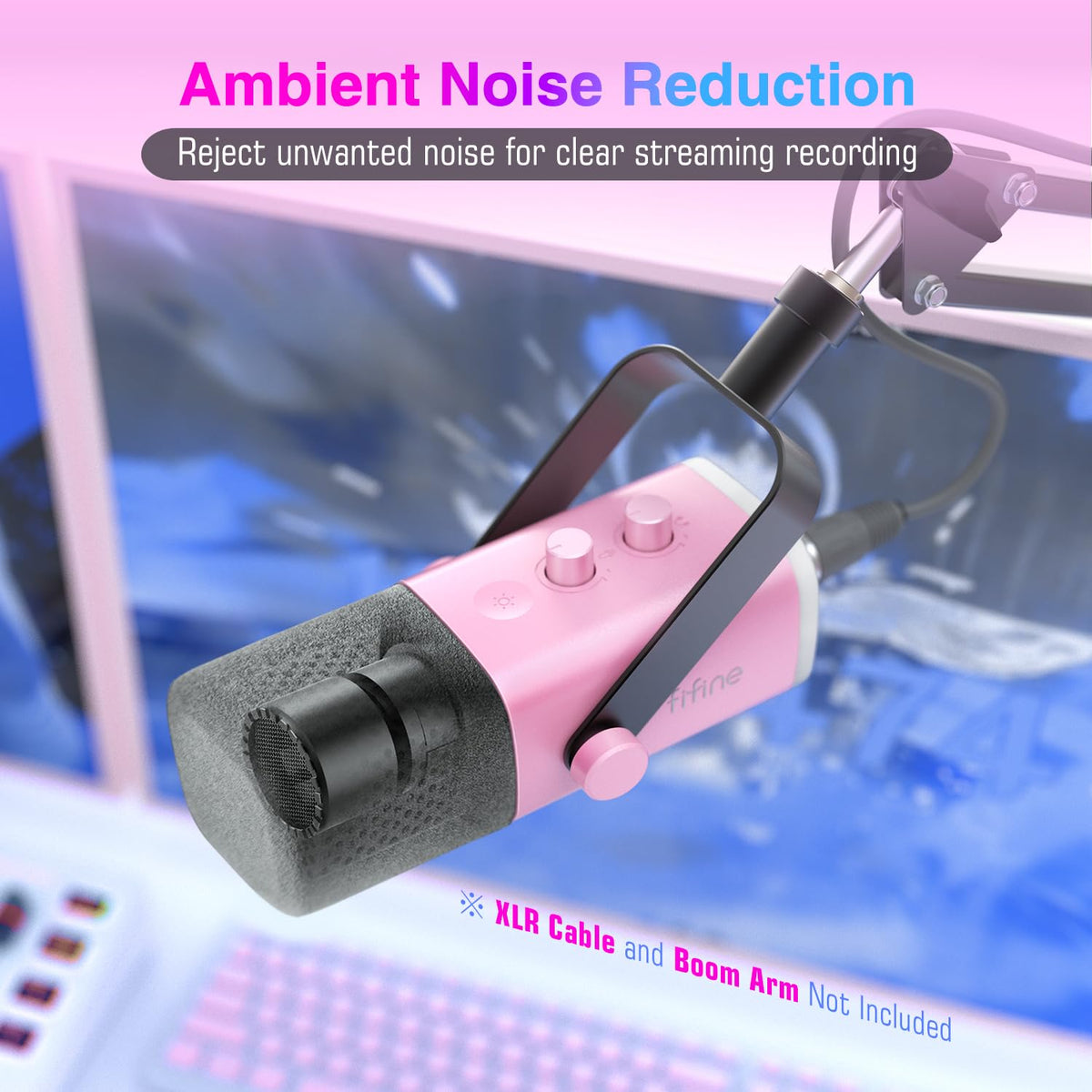 FIFINE XLR USB Dynamic Microphone Gaming Recording Headphone Jack Pink DEMO