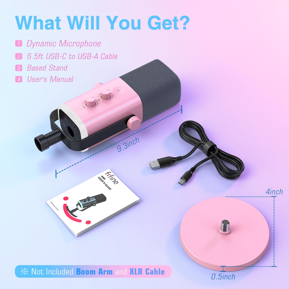 FIFINE XLR USB Dynamic Microphone Gaming Recording Headphone Jack Pink DEMO