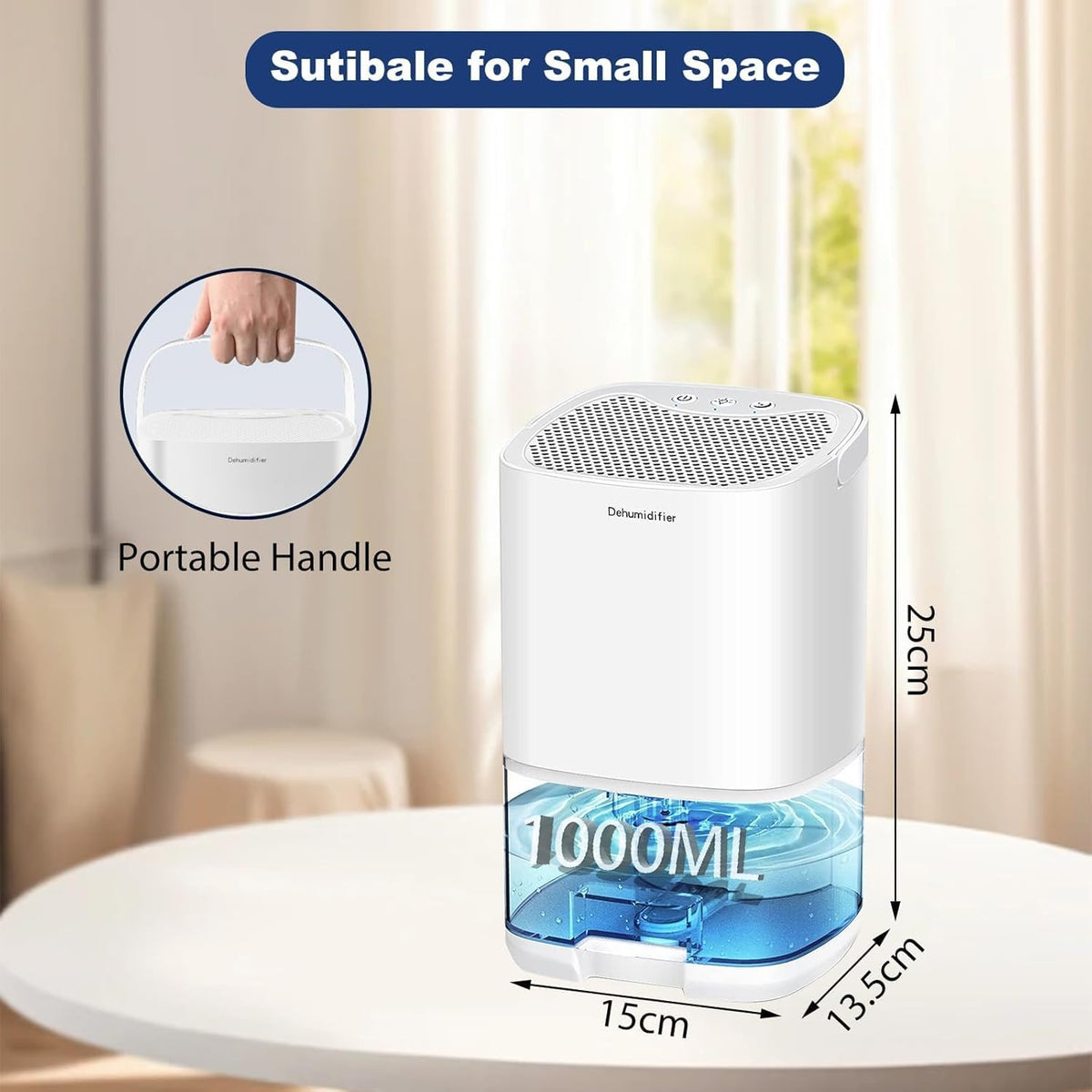 ZARVONA Portable Dehumidifier 1000ml White Moisture Absorber NEW