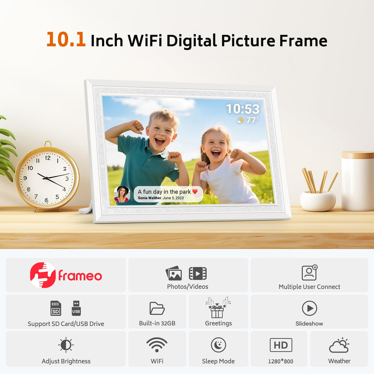 BIGASUO 10.1" WiFi Digital Picture Frame 32GB White Display DEMO