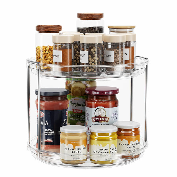 LAMU 2 Tier Clear Lazy Susan Turntable Rotating Spice Rack Organizer NEW