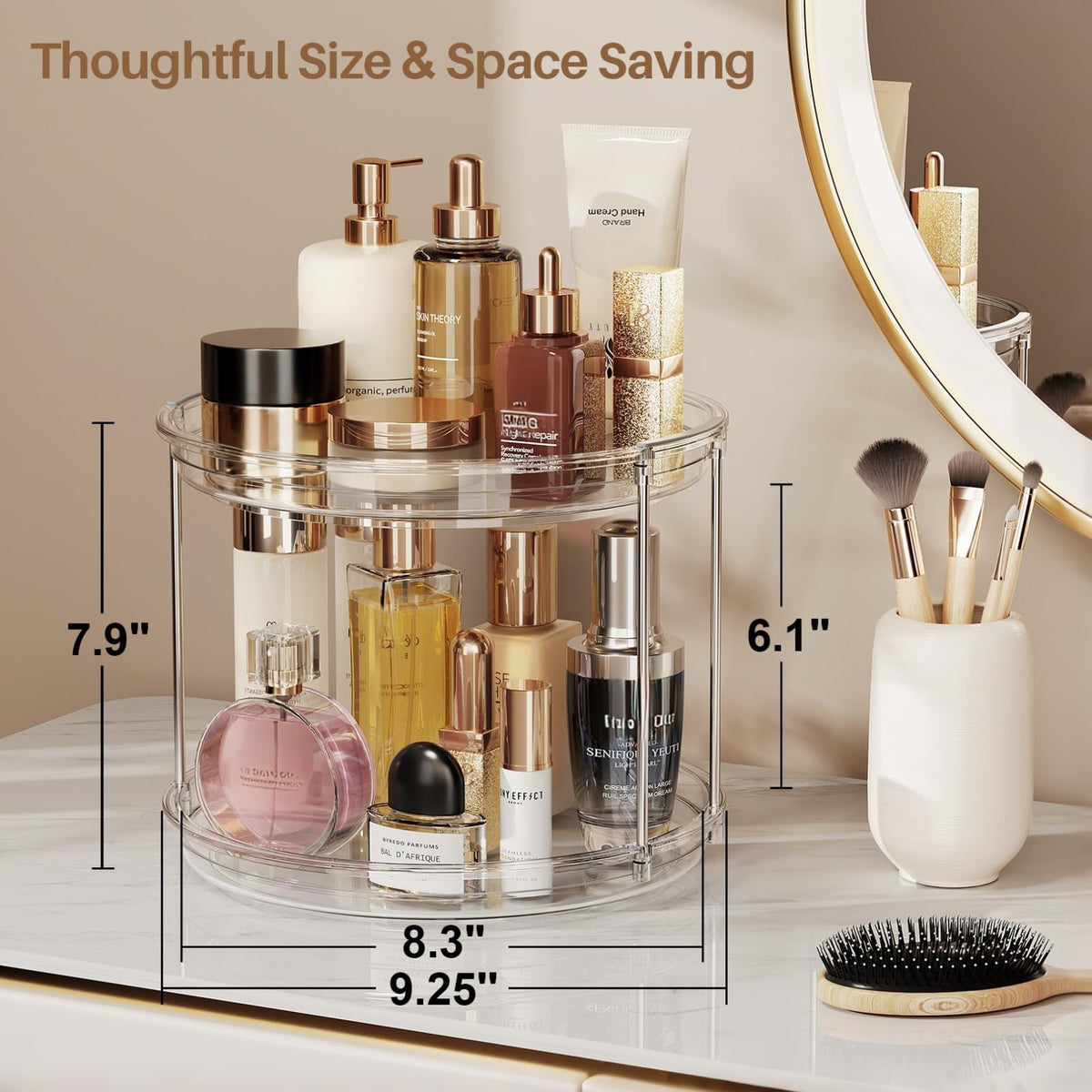 LAMU 2 Tier Clear Lazy Susan Turntable Rotating Spice Rack Organizer NEW