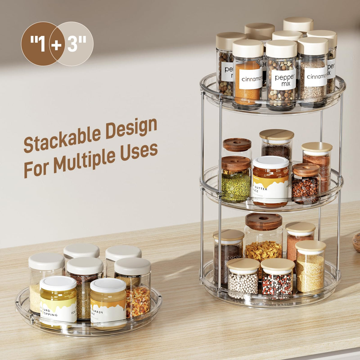 LAMU 2 Tier Clear Lazy Susan Turntable Rotating Spice Rack Organizer NEW