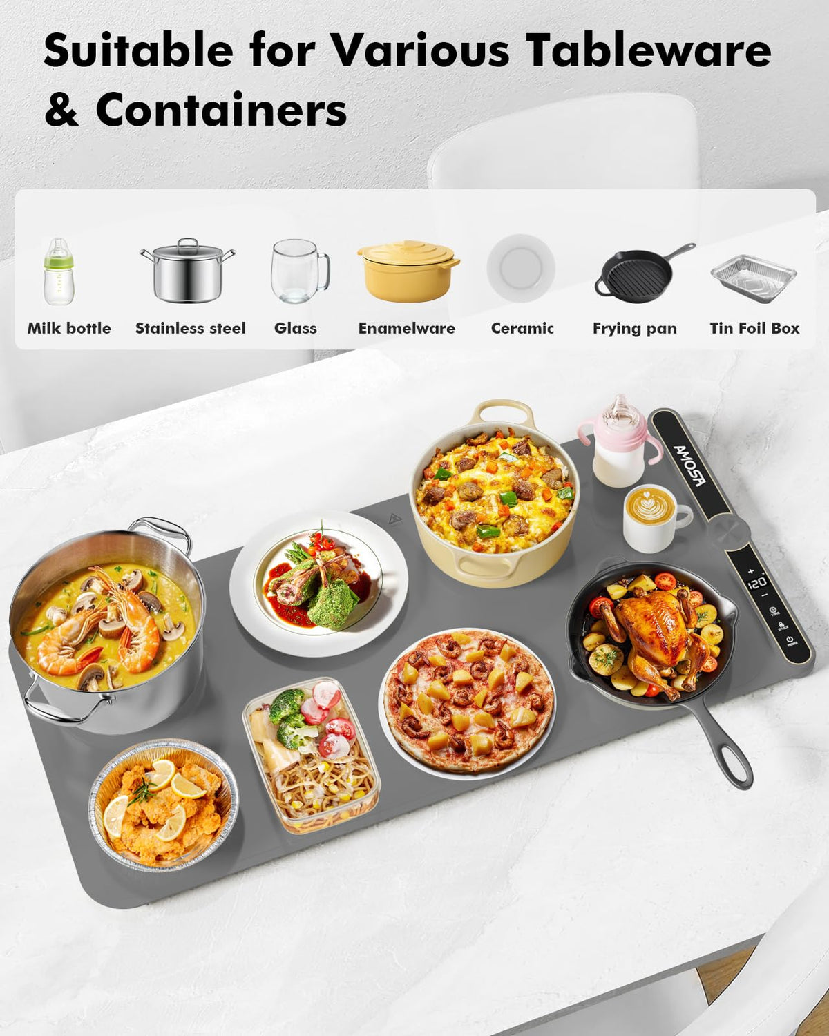 AMOSA Extra Large Warming Mat Roll Up Food Warmer Grey DEMO