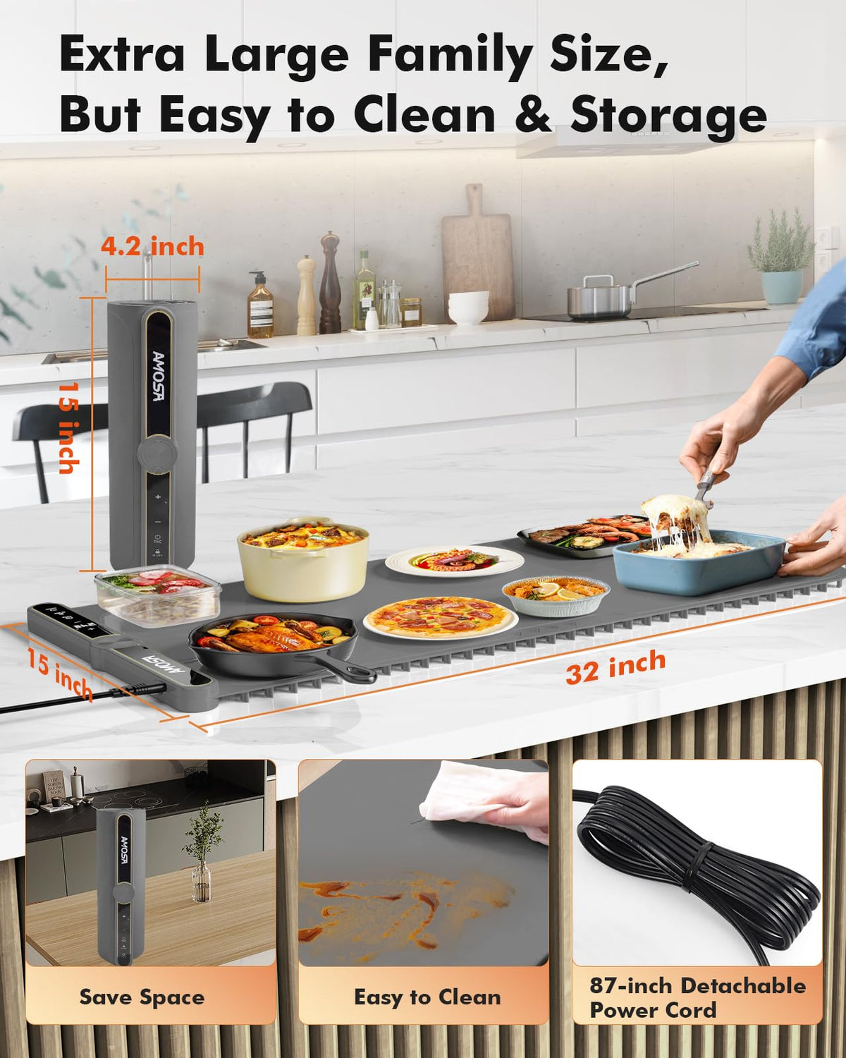 AMOSA Extra Large Warming Mat Roll Up Food Warmer Grey DEMO