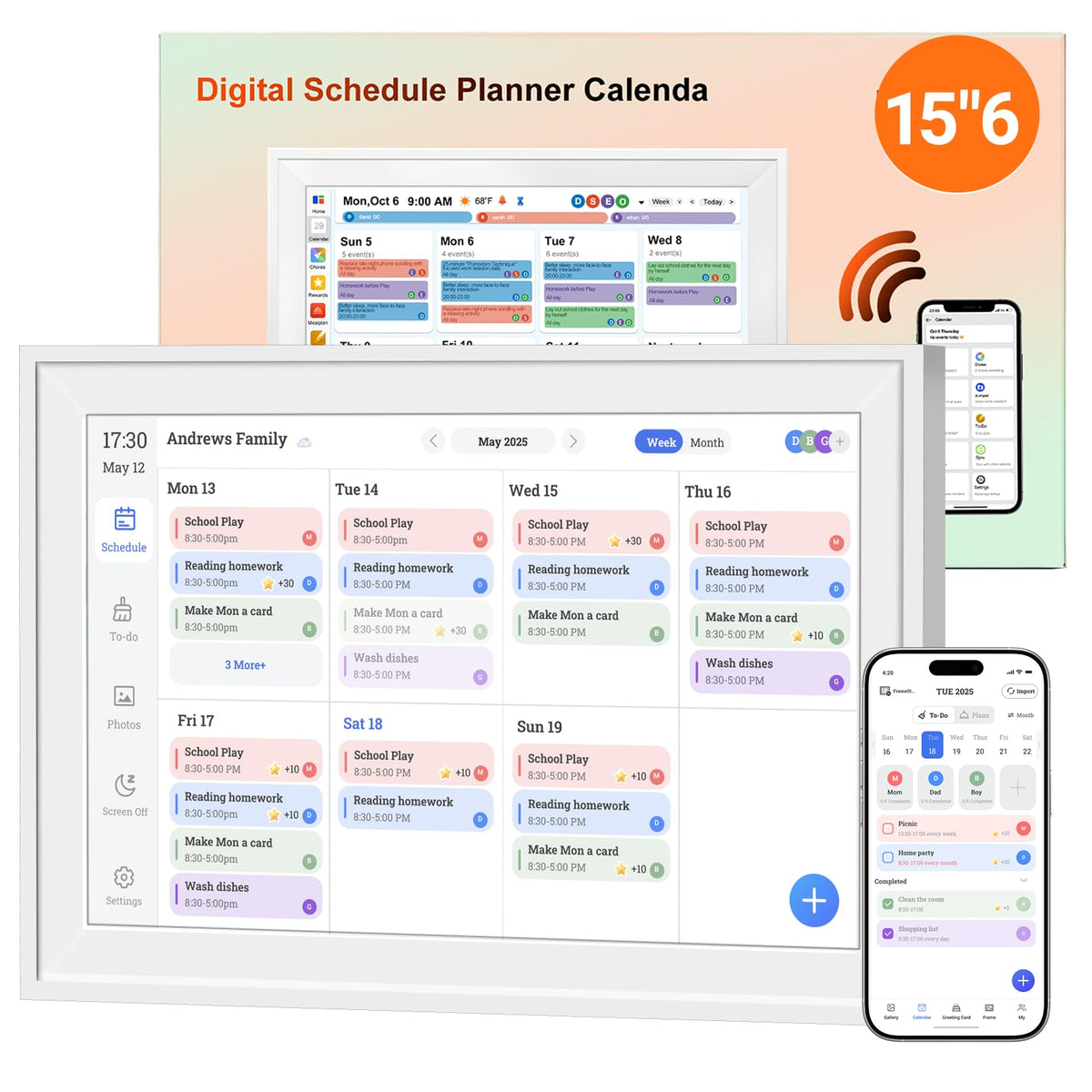 TRVL FIELDER Wall Calendars 15.6 Inch Smart WiFi Digital Calendar Planner DEMO