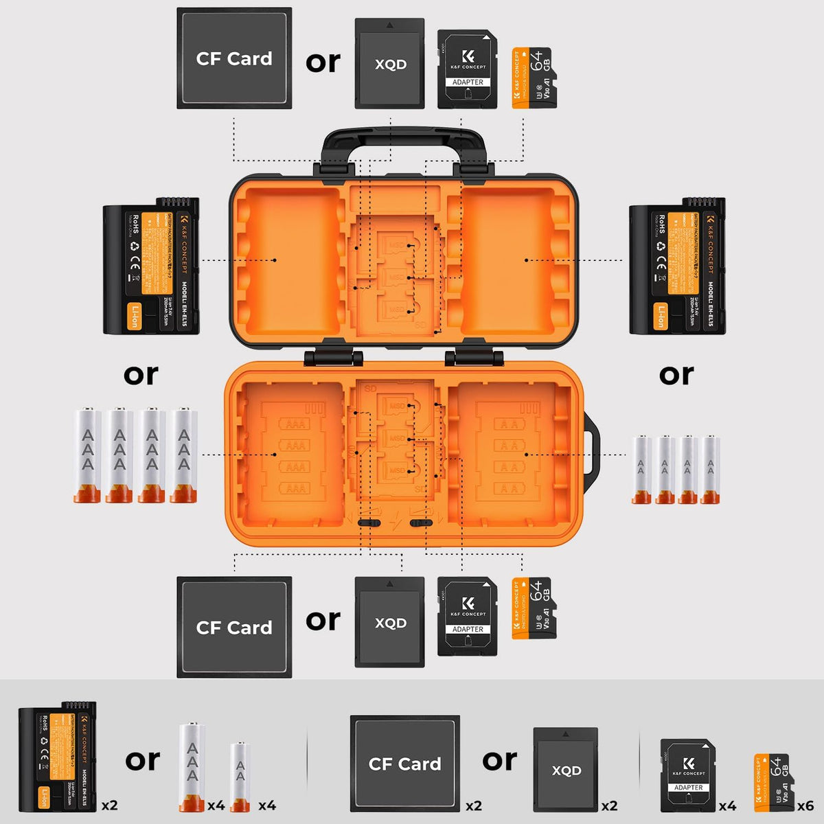 K&F Concept Orange Memory Card Case - 4 SD Slots & Battery Holder DEMO