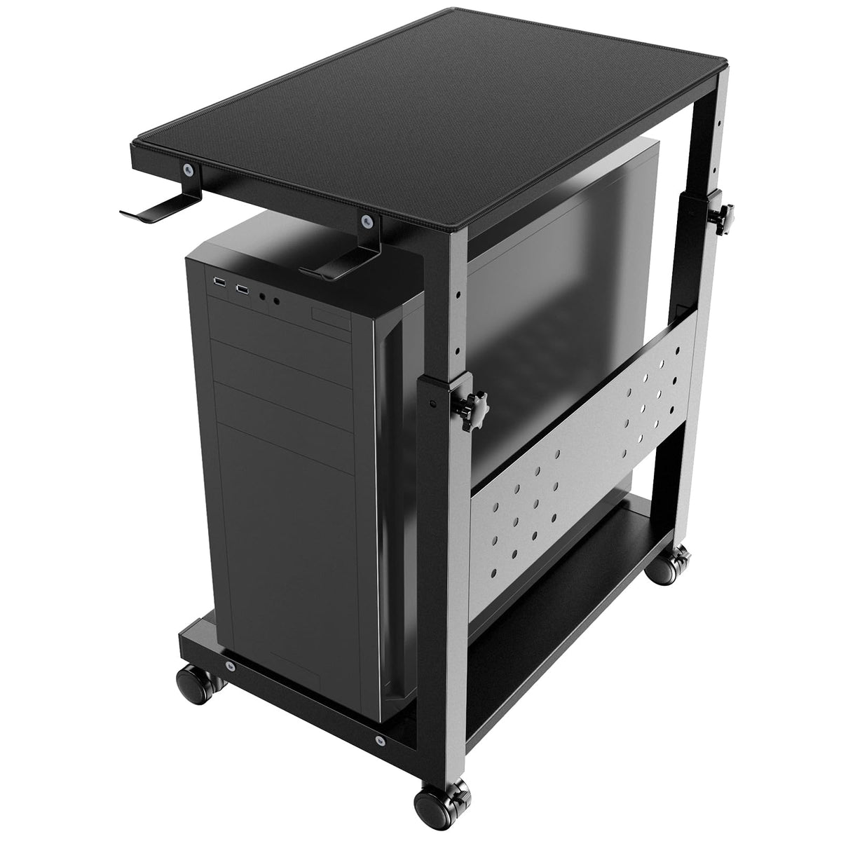 Height Adjustable Computer Tower Stand Cart - Black Metal DEMO